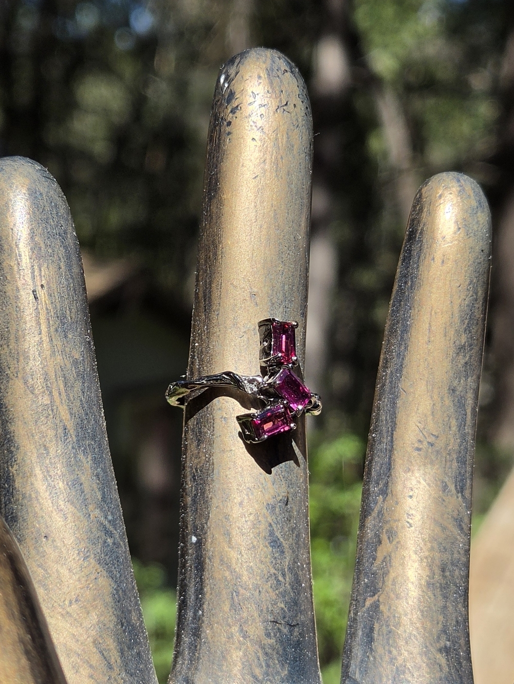 Rhodalite Natural Baguette Sterling & Rhidium Ring Sz6.5 - Picture 4 of 9